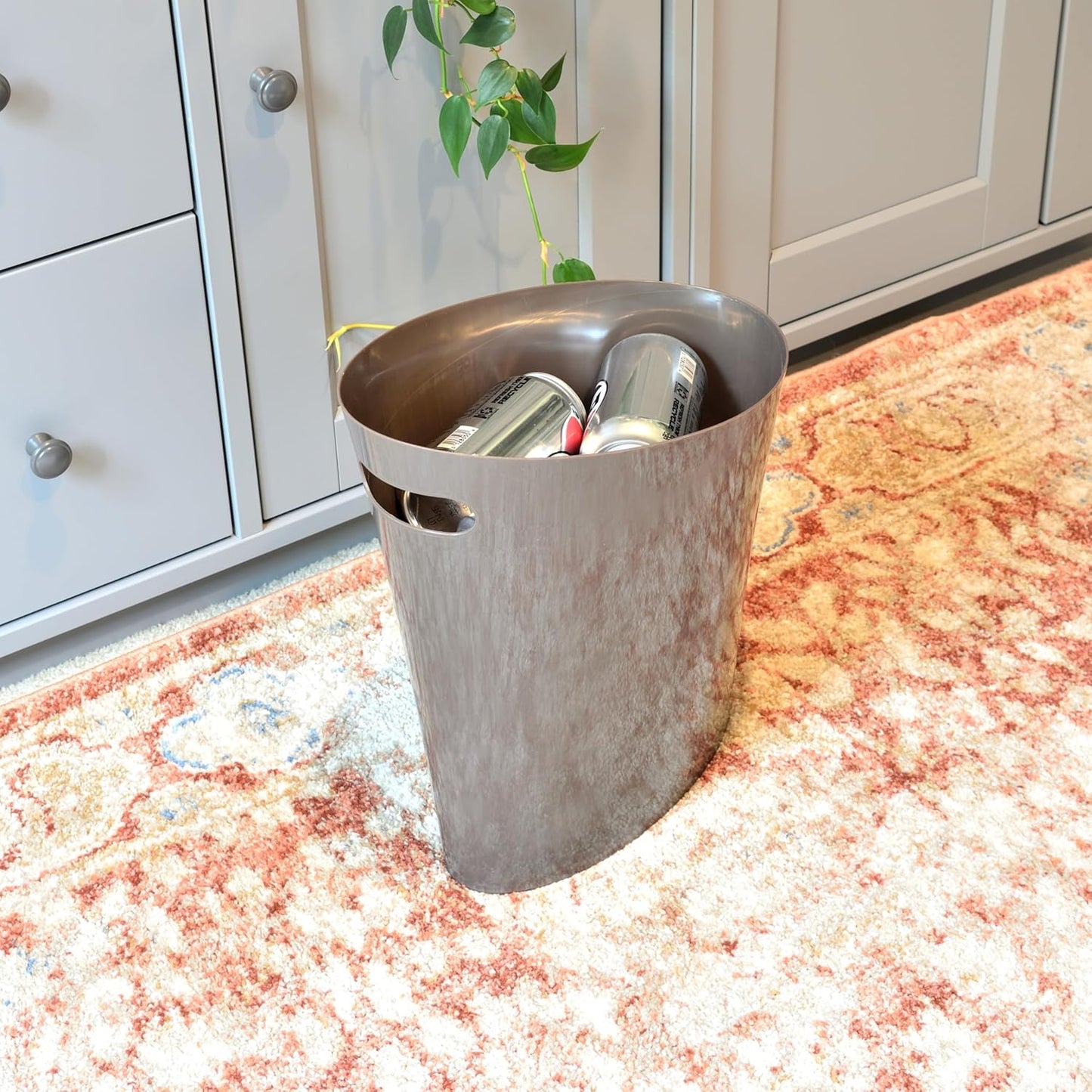 Youngever 2 Gallon Slim Trash Can, Plastic Garbage Container Bin, Small Trash Bin with Handles for Home Office, Living Room, Study Room, Kitchen, Bathroom (2 Pack) (Brown)