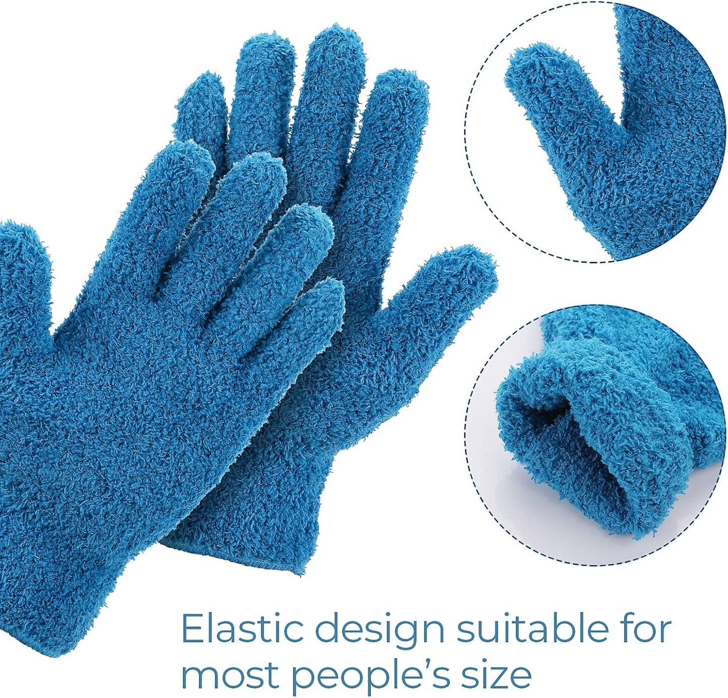 Grevosea 2 Pairs Microfiber Gloves - Household Cleaning, Plant Dusting, Washable Reusable Mittens for Plants, Cars, Blinds, Furniture and Small Objects (Sky Blue, Blue)