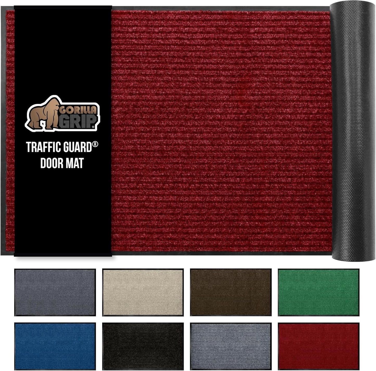 GORILLA GRIP Traffic Guard Door Mat, 72x48, Heavy Duty Welcome Mats, Commercial Office Space Doormat, Waterproof, Fade Resistant, Strong Rubber Backing, Low Profile, Shoe and Boot Scraper, Red