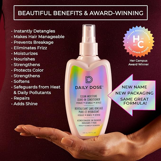 DAILY DOSE Effortless Detangler Spray & Leave In Conditioner for Dry, Damaged, & Frizzy Hair. Instantly Softens, Smooths & Adds Shine. For Kids & Adults. Award-winning, Vegan, Sulfate-Free, Color Safe