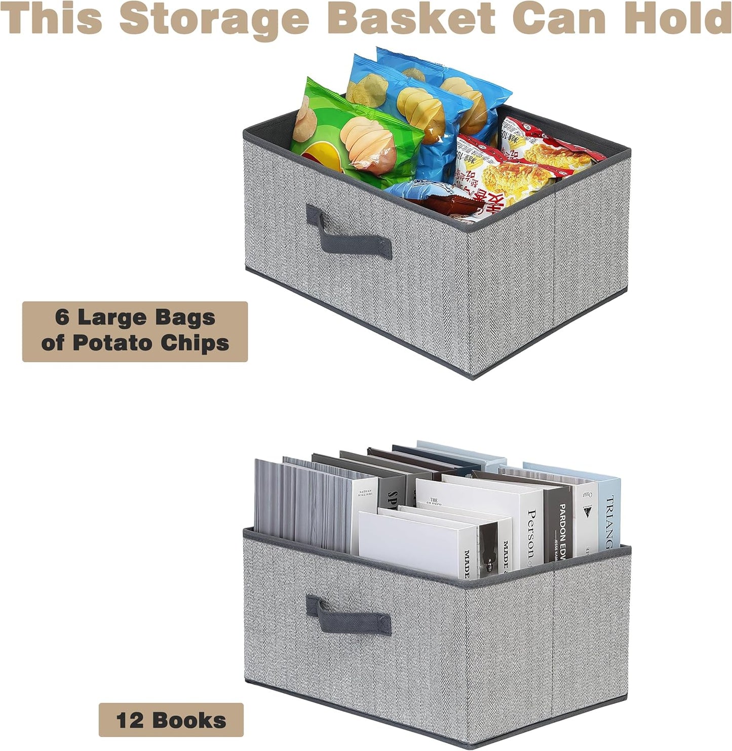 Storage Baskets, 15.7 Inch Woven Fabric Bins, Storage Cubes with Reinforced Handles, Organizer Bins for Closet Shelves, Foldable, for Toys, Clothes, Natural Beige (2PCS/Grey-15.7*11*7.8inch)