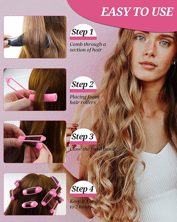 64 Pieces Sponge Hair Rollers: 2 Sizes for Medium Length Styling, Flexible Foam Curlers