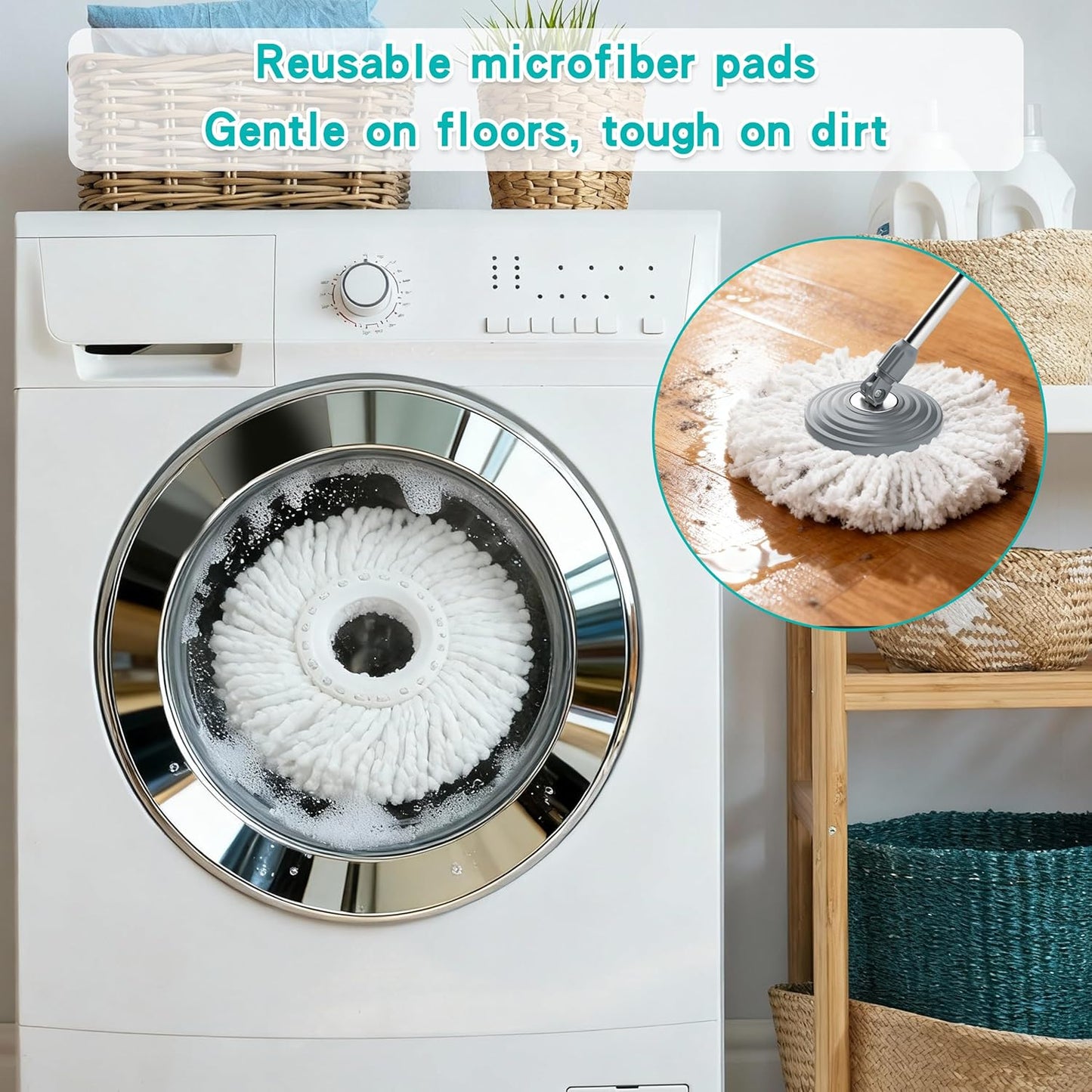 2025 Upgraded Spin Mop and Bucket with Clean & Dirty Water Separation, 360° Swivel Wheels, Hands-Free Wringer, 6 Microfiber Mop Heads for Home Floor Cleaning – Blue/Yellow