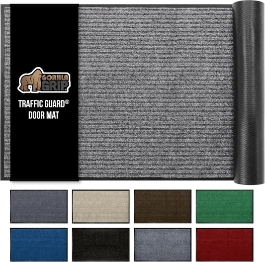 GORILLA GRIP Traffic Guard Door Mat, 47x35, Heavy Duty Welcome Mats, Commercial Office Space Doormat, Waterproof, Fade Resistant, Strong Rubber Backing, Low Profile, Shoe and Boot Scraper, Light Gray