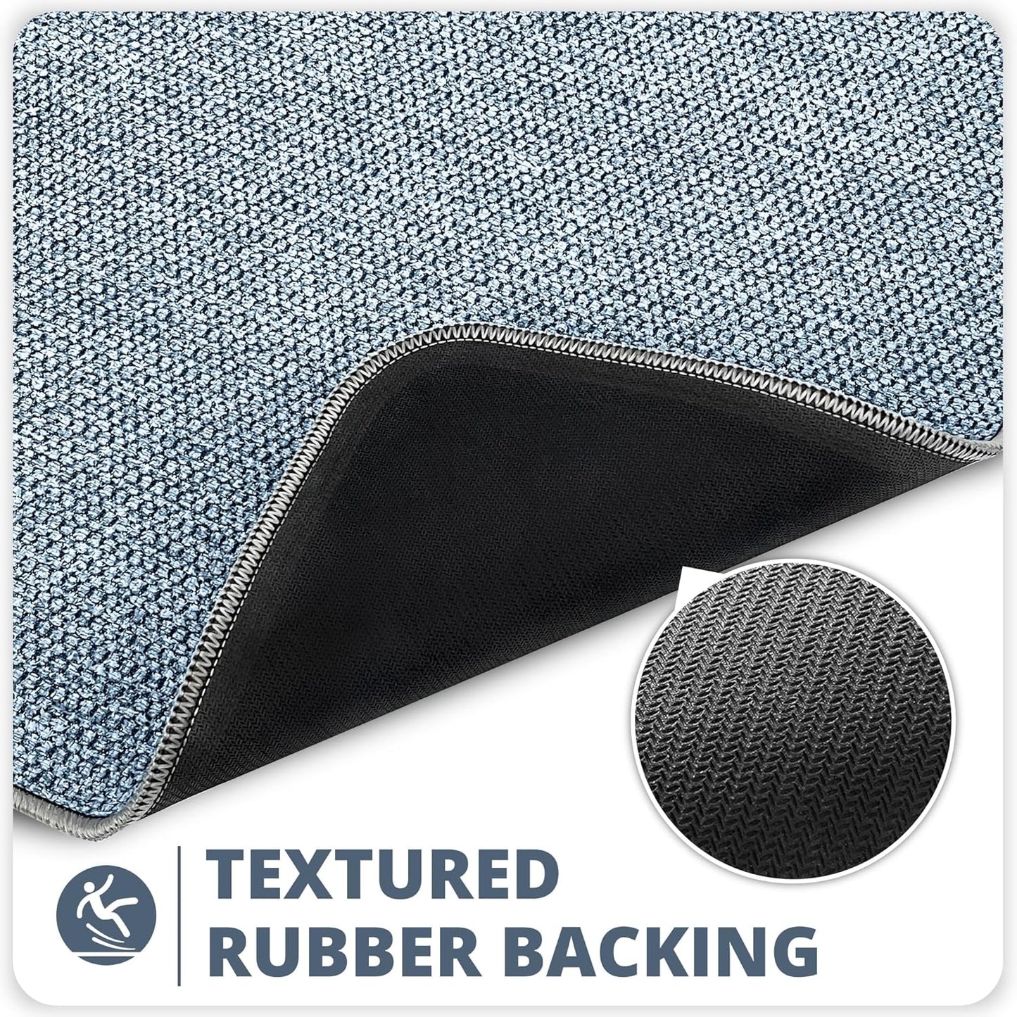 Bathroom Rugs Set 2 Pieces,Thin Bathroom Mats,Toilet Rugs,Quick Dry,Non-Slip,Machine Washable,Low Pile,Absorbent Bath Mats,Shower,Sink,Home Decor Accessories.Blue,1'5"x2'3"+1'8"x2" U Shape