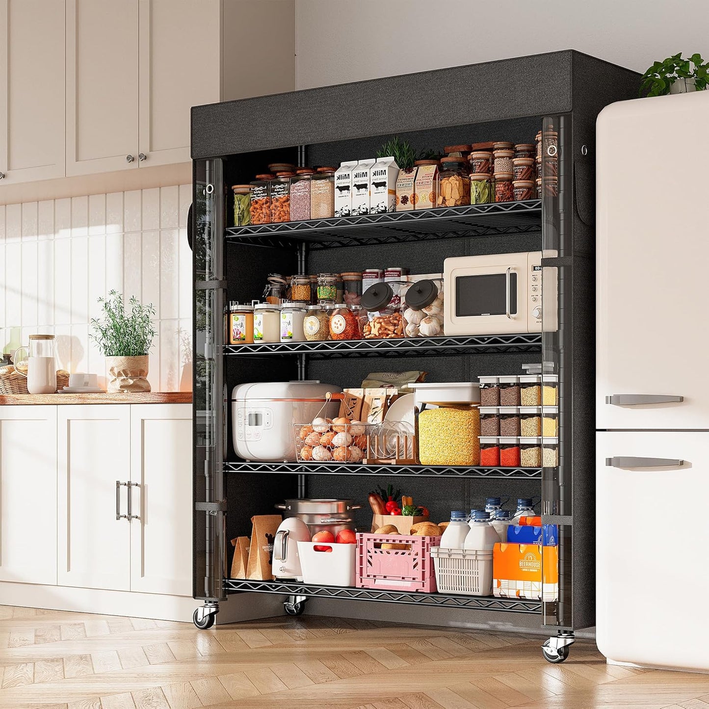 REIBII 72.8" H Storage Shelves with Wheels Wire Shelving Cover Heavy Duty Metal Shelving for Pantry Garage Kitchen Commercial Industrail,Storage Rack Shelf Commercial Shelving,35" W*16" D*72.8" H