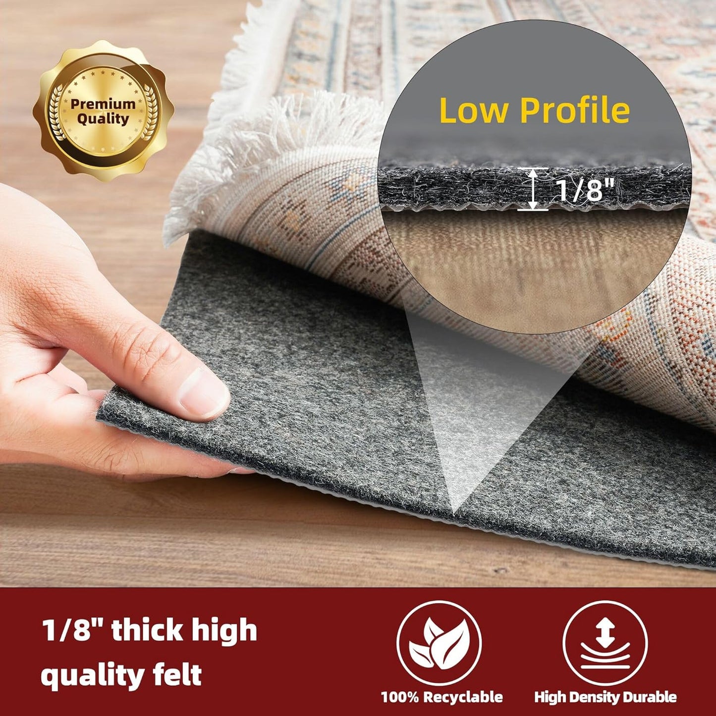 BAGAIL Felt and Natural Rubber Backing Rug Pads 1/8” Thick, Round 8 Feet Non Slip Rug Gripper Keep Rugs in Place, Under Area Rug Protective Cushioned Pads, Carpet Runners, Hardwood Floors Protection