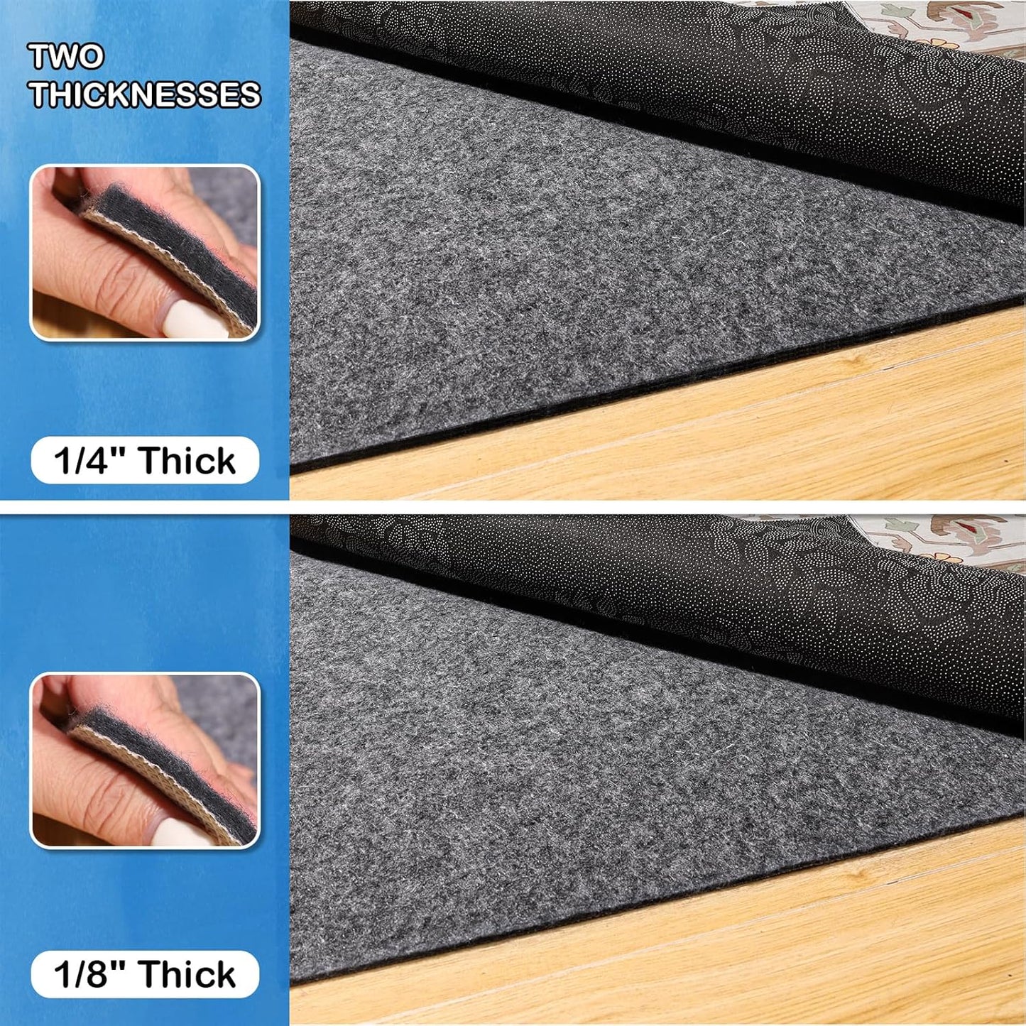 Non-Slip Rug Pads 1/4” Thick, 9x12Ft Waterproof Rugs Non Skid Rug Pad for All Floors and Finishes Durable Hardwood Floor Protective Felt Keeps Rugs in Place, Safe and Secure