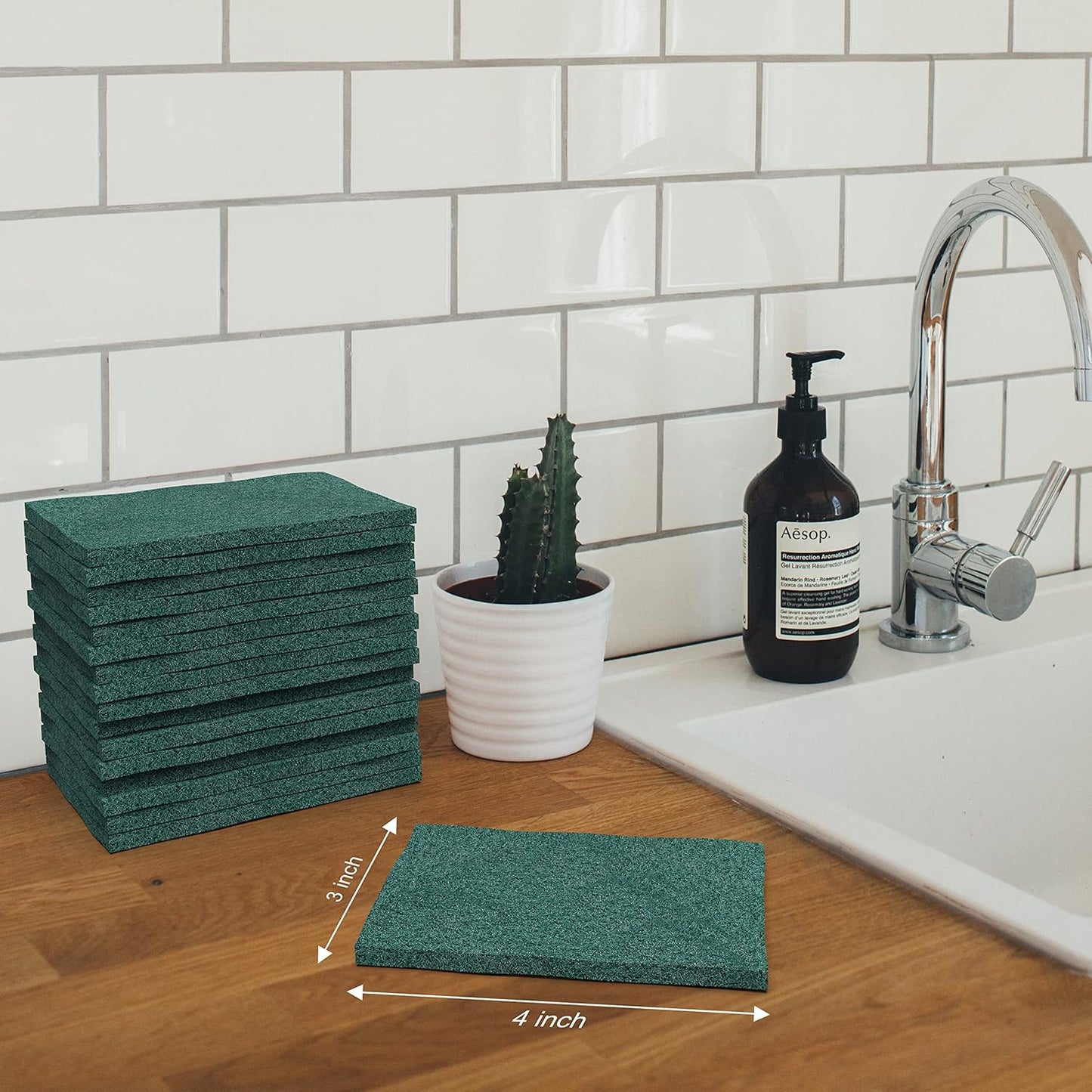 100 Pack Green Scouring Pads 3x4 Inch – Heavy Duty, Non Scratch Scrub Pads Bulk for Kitchen, Dishes, Pots, Pans, Grill & Household Cleaning – Reusable Multipurpose Scrubber Pads