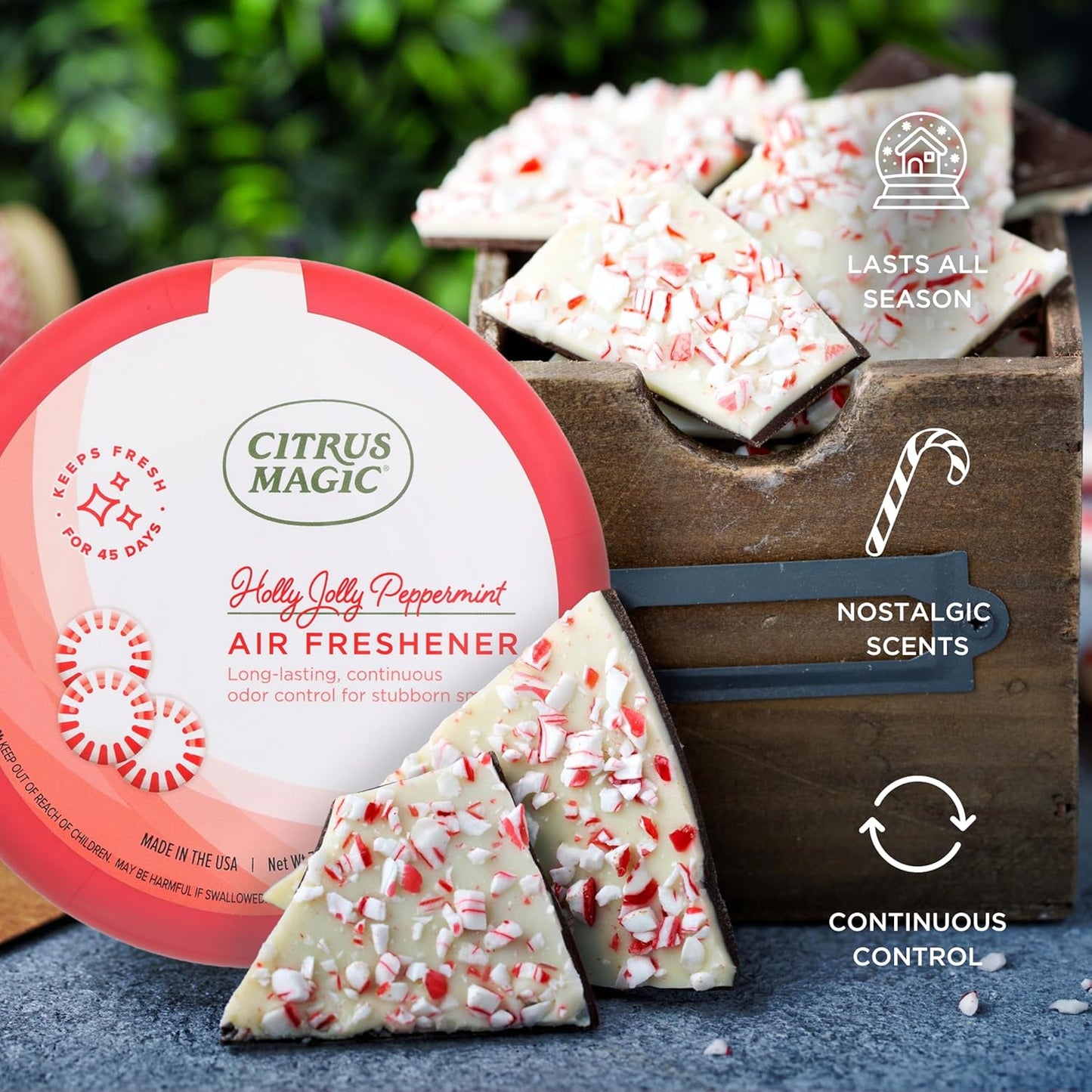 Citrus Magic Holiday Odor Absorbing Solid Air Freshener, Holly Jolly Peppermint, 7-Ounce, Pack of 3