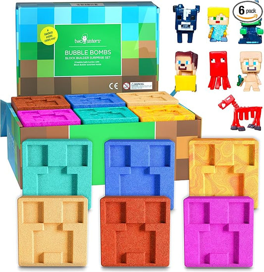 TNT Creeper Bath Bombs for Kids with Surprise Toys Inside (6 Pack) – Large Fizzy Bubble Mine Bombs for Boys & Girls – Fruity Scents, Skin-Safe, Made in USA - by Two Sisters