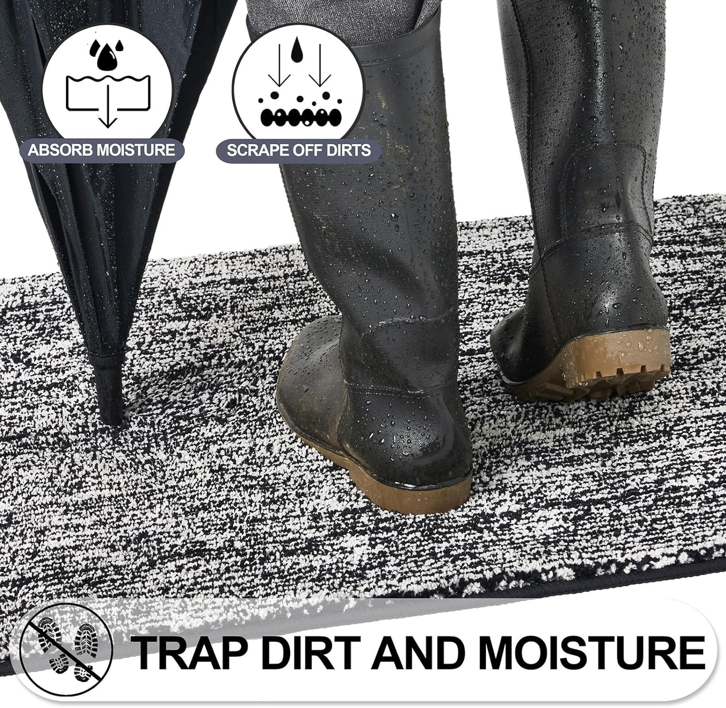 REFETONE Indoor Doormat, Front Door Mat 32"x40" Absorbent Rubber Backing Non Slip Back Door Mats, Washable Low-Profile Inside Floor Mat Door Rugs for Entryway, Resist Dirt Mud Mat for Dogs, Black