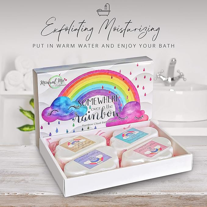 Bath Bombs for Kids - Natural and Organic Magic Rainbow Bubble Bath Bombs w/Moisturizing Shea Butter and Natural Oils, 4 Large Unicorn Cloud BathBombs for Girls, Boys, Women, Birthday Gift for Her