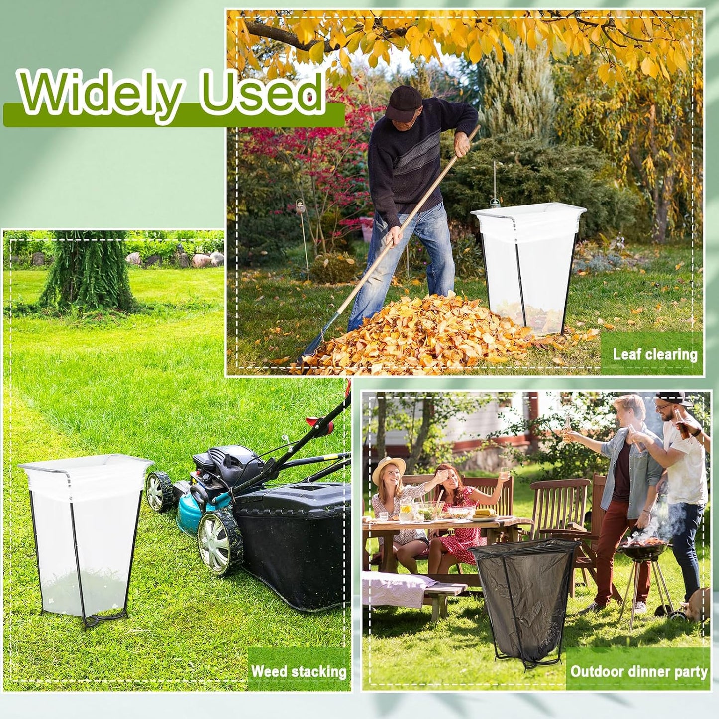 Gisafai 3 Pieces Metal Leaf Bag Holder Stand Portable Trash Bag Holder Frame Outdoor Holds 30-45 Gallons for Garden Garbage Lawn Yard Camping Leaves