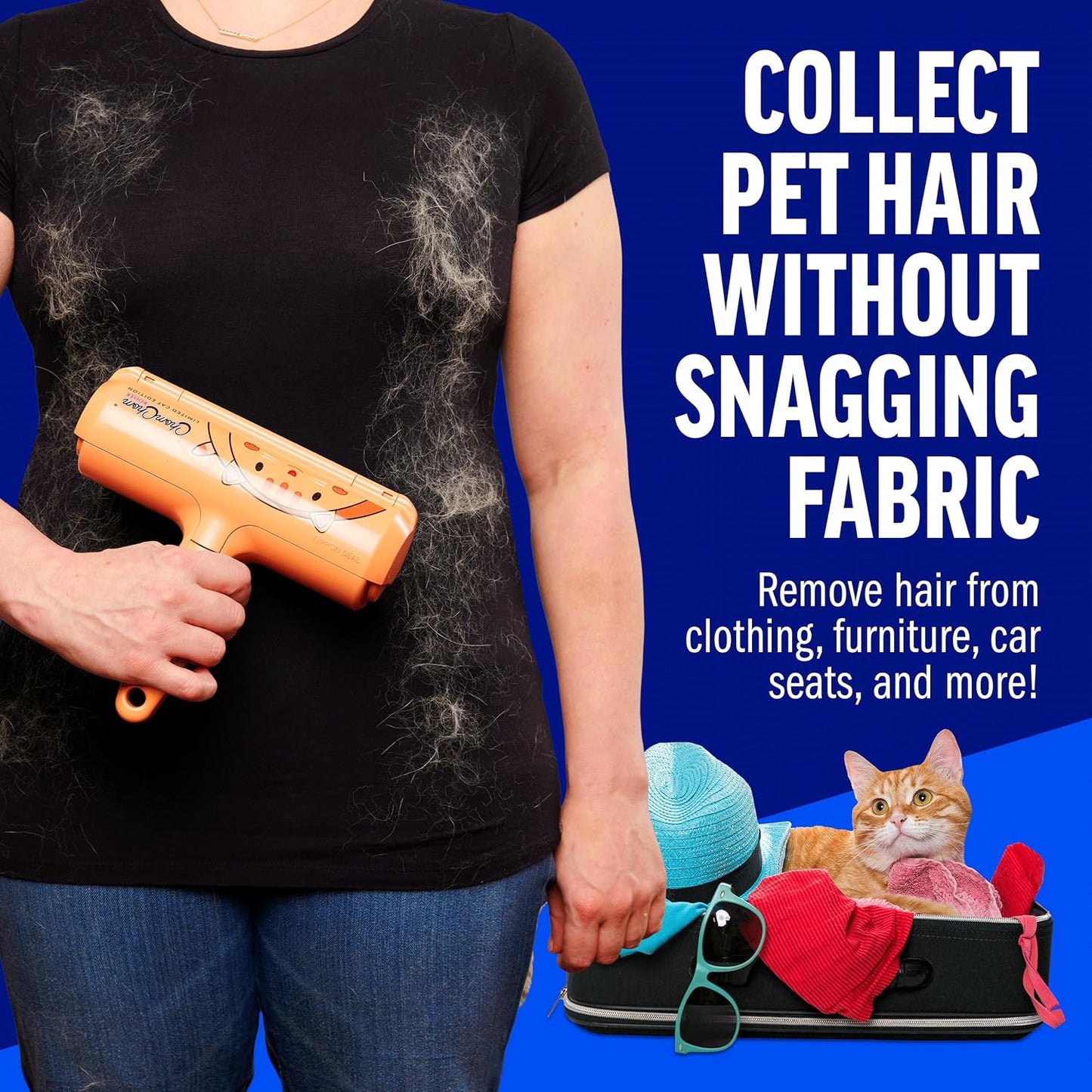 ChomChom Roller Pet Hair Remover - Reusable Cat and Dog Lint Rollers for Furniture, Couch, Car, and Clothes - Limited Cat Edition﻿