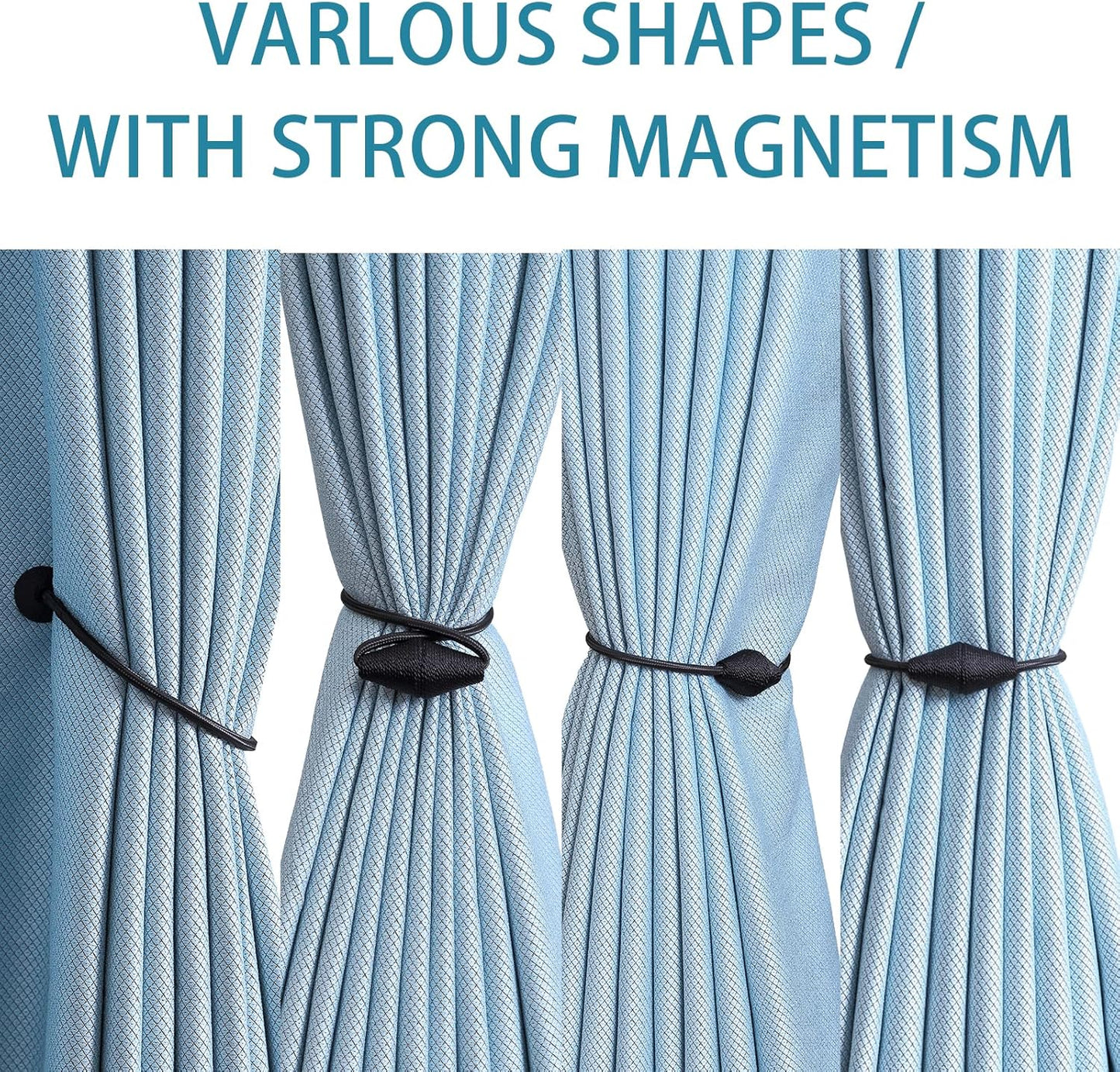 2 PCS Magnetic Curtain Tiebacks, European Style Convenient Drape Tie Backs Holdbacks for Thin or Thick Home & Office Window Draperies, No Tools Required-Black