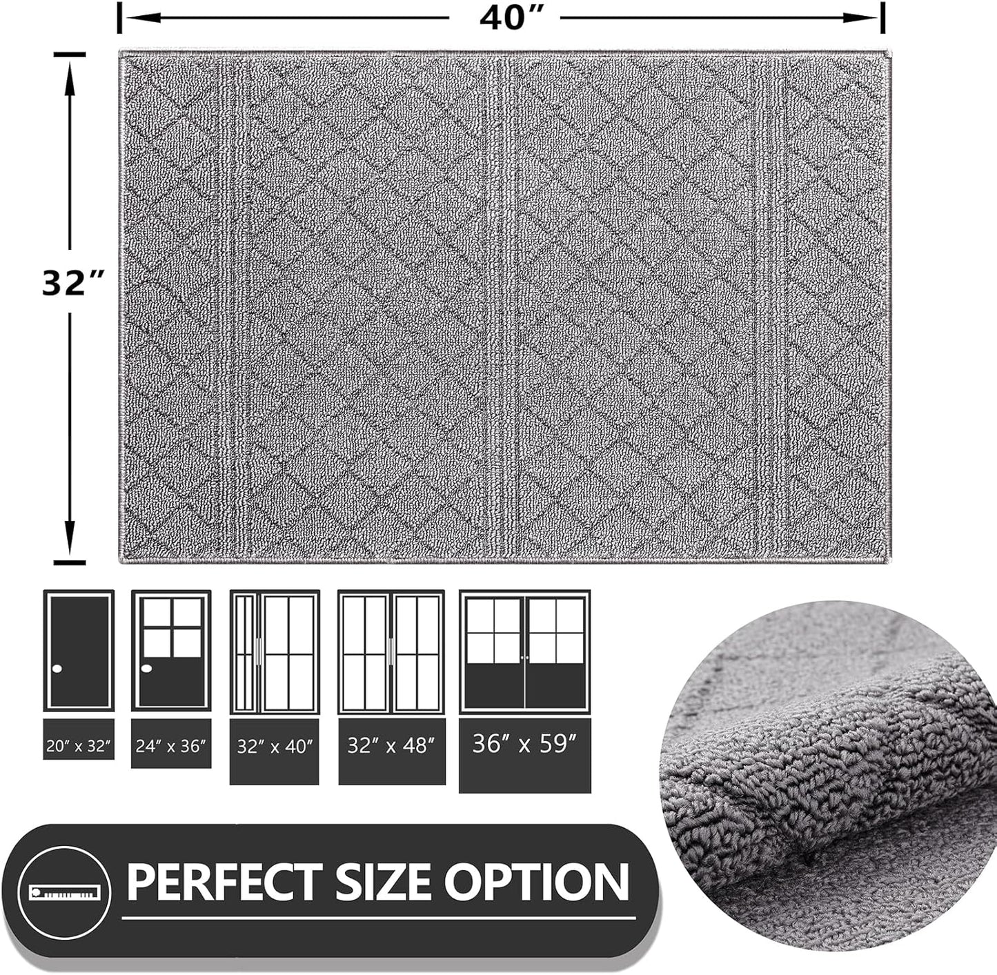 REFETONE Indoor Doormat, Front Back Door Mat 32"x40" Absorbent Rubber Backing Non Slip Door Mats, Low-Profile Resist Dirt Rugs, Machine Washable Door Rug Inside Floor Mat for Entryway, Light Grey