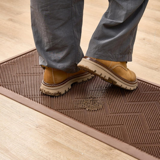 HAMARA Front Door Mat for Outside Entrance 35.5"x17" – Anti-Slip Dirt-Trapping Waterproof Rubber Indoor & Outdoor Mat with Textured Surface for Entryway - Heavy Duty All Weather Doormat – Beige