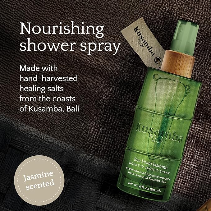 Seafoam Jasmine Shower Steamer Spray 6oz, Aromatherapy Mist with Kusamba Bali Seawater for Calming Scent and Spa-Like Shower Experience, Salt, Kusamba by QUR