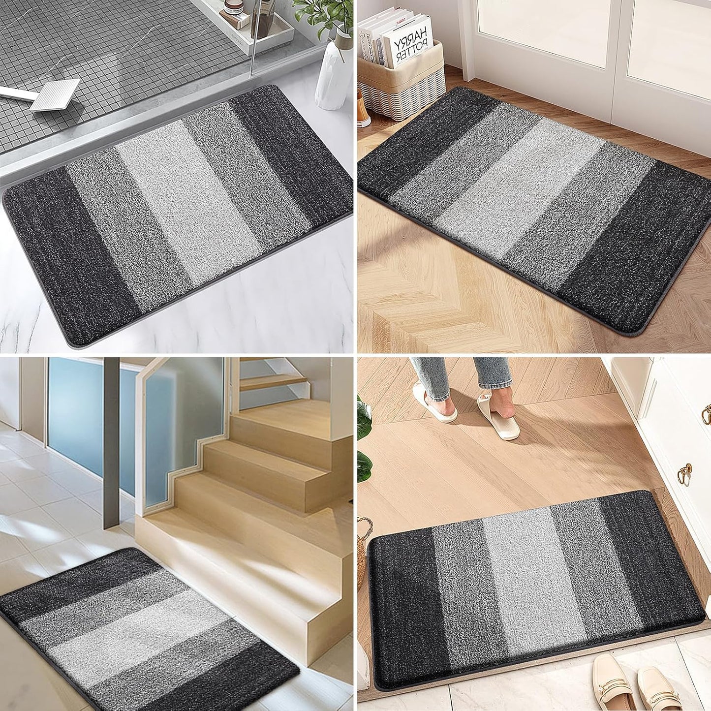 Kitinjoy Indoor Outdoor Door Mat, 59x36 Non-Slip Absorbent Dirt Trapper, Low-Profile Washable Inside Entrance Front Floor Mat, Sturdy Soft Entry Doormats for Entryway, Grey