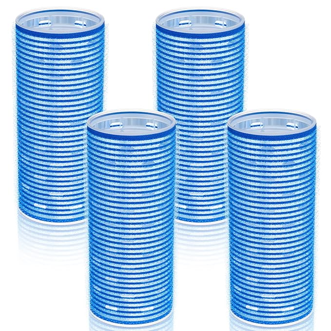 WILLBOND 4 Pcs Long Hair Rollers for Bangs Aluminum Core Curlers Thermal Self Grip Roller for Long and Medium Hair Women Hairstyle (4.7 x 2 Inch,Blue)
