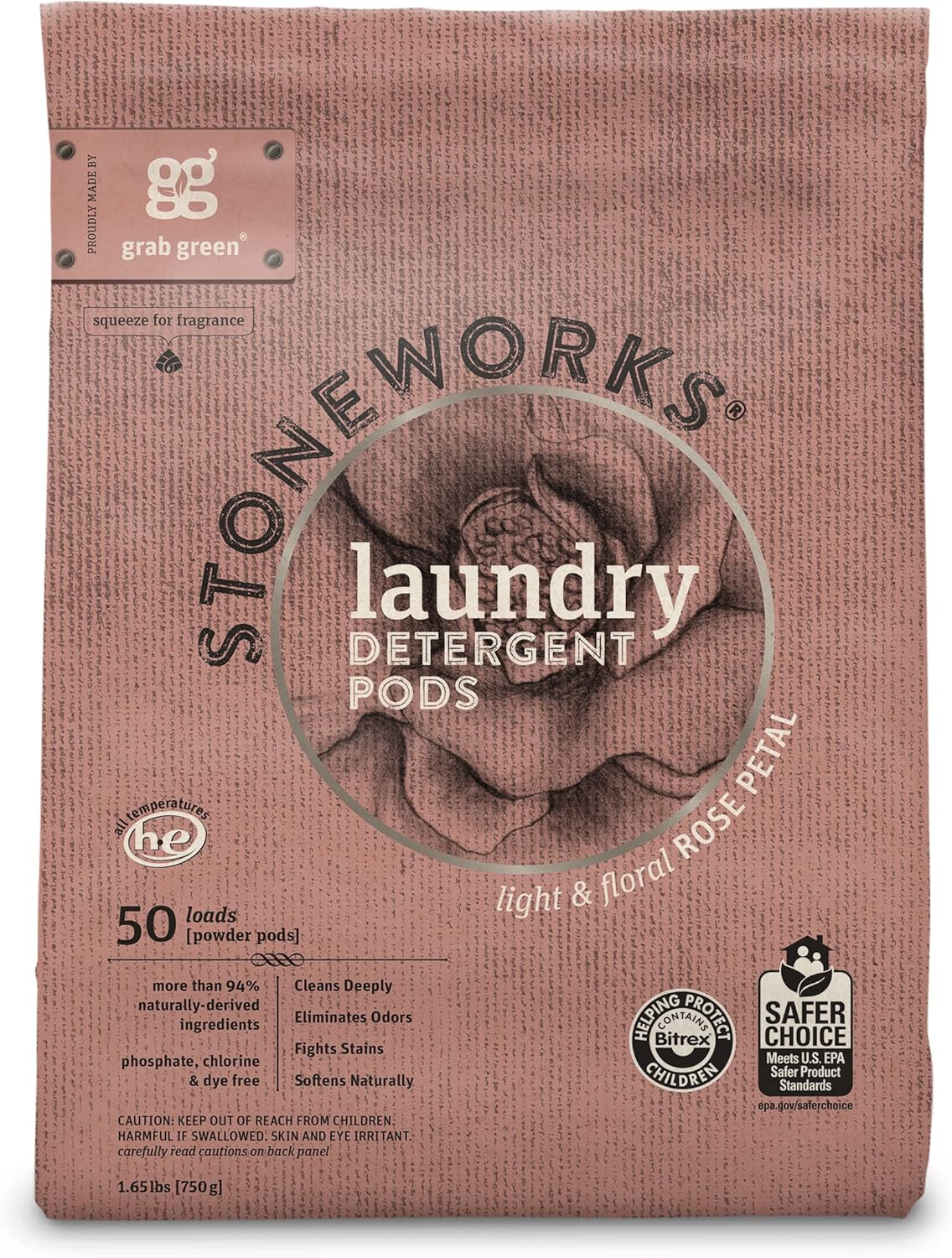 Grab Green Stoneworks Laundry Detergent Pods and Dryer Sheet Bundle (Rose Petal, 80 Count (Pack of 1)