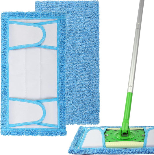 Reusable Microfiber Mop Pad for Swiffer Sweeper, 12.5'' Refill Washable for Hard Floor Baseboard Cleaning, Wet/Dry Cleaning, 2 Pack