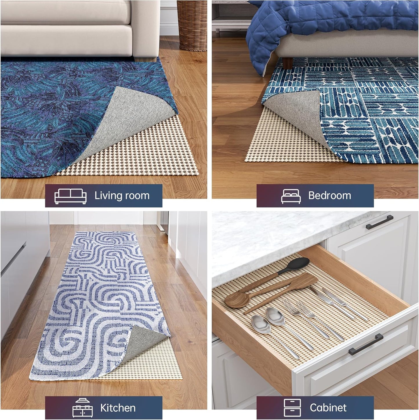 Non-Slip Rug Pad Gripper 10x14 Feet, Anti Skid Mat for Under Area Rugs, Keeps Rugs in Position and Safe, Thick Cushioned Carpet Pad for Hardwood Floors Protection