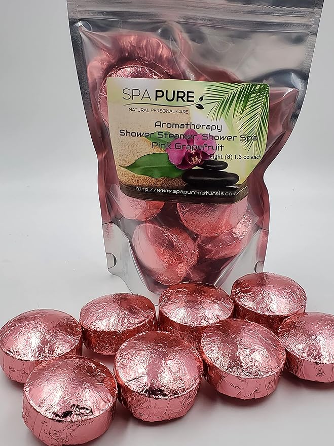 Spa Pure Pink Grapefruit Aromatherapy: Shower Steamers/Bombs/Tablets with 100% Natural/Organic Essential Oils-Transform Your Shower 8 Count (Pack of 1)