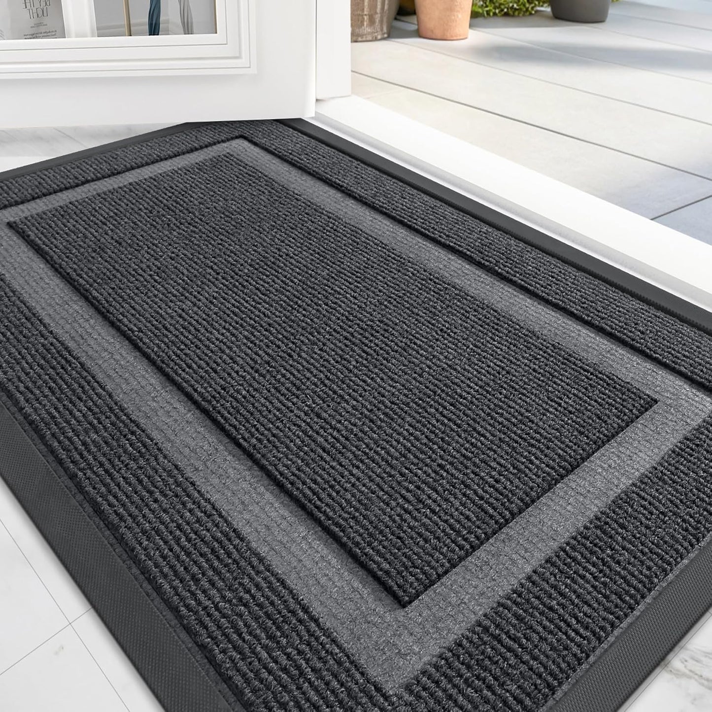 OLANLY Front Door Mat Indoor Outdoor Entrance, Waterproof All-Season, All-Weather Doormat, Sturdy Natural Rubber, Fade Resistant, Low Profile, Easy Clean Patio Porch Entryway Mat, 59x20, Grey
