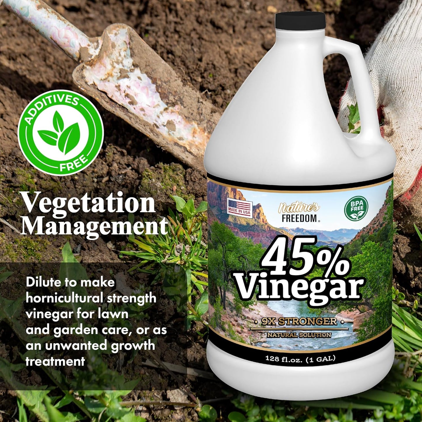 Nature's Freedom 45% Concentrated Vinegar, 4 Gallons - Dilutes to 36 Gallons - 9x Strength Multi-Purpose Solution