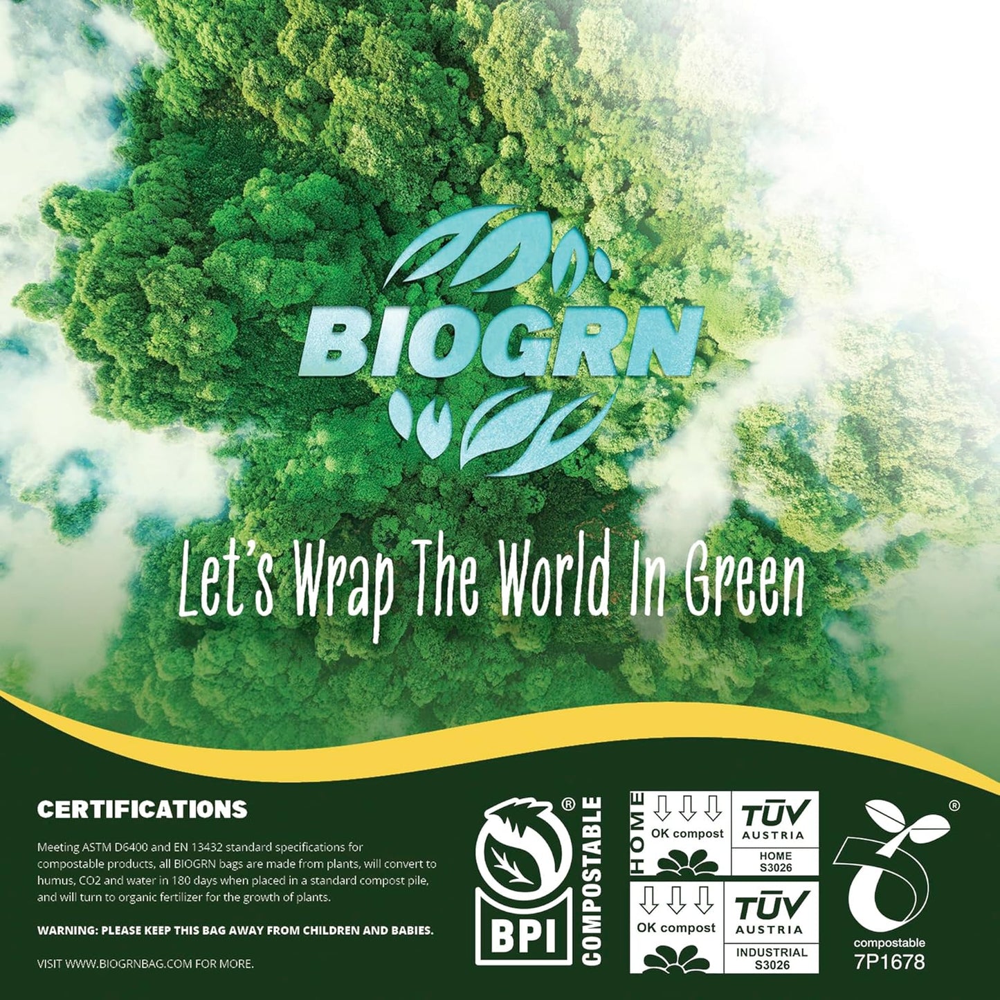 2.6-3 Gallon Compostable Trash Bags Drawstring 50 Bags Extra Thick 1 Mil 11.36 Liter Small Biodegradable Trash Bags for Kitchen Countertop Bin ASTM D6400, US BPI and OK Compost Home Certified