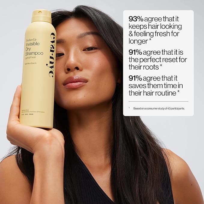 Eva NYC Invisible Dry Shampoo Spray - Oil-Absorbing, Removes Odor & No White Cast - Freshen Up Dry Shampoo For Women - For Light, Dark + Oily Hair - Light + Fresh Scent - 5.3 oz