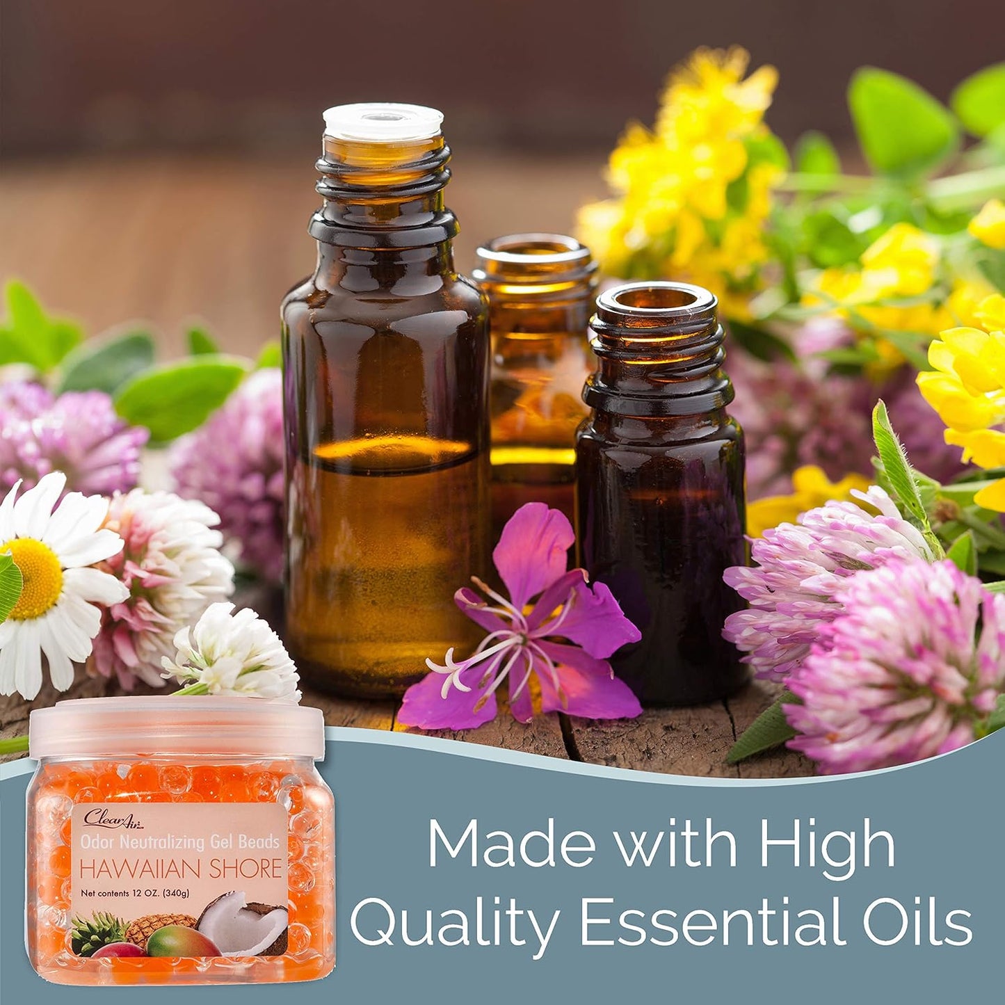 Clear Air Odor Eliminator Gel Beads - 12 oz, Pack of 2 - Air Freshener Made with Essential Oils - Eliminates Odors in Bathrooms, Cars, Boats, RVs & Pet Areas - Hawaiian Shore Scent