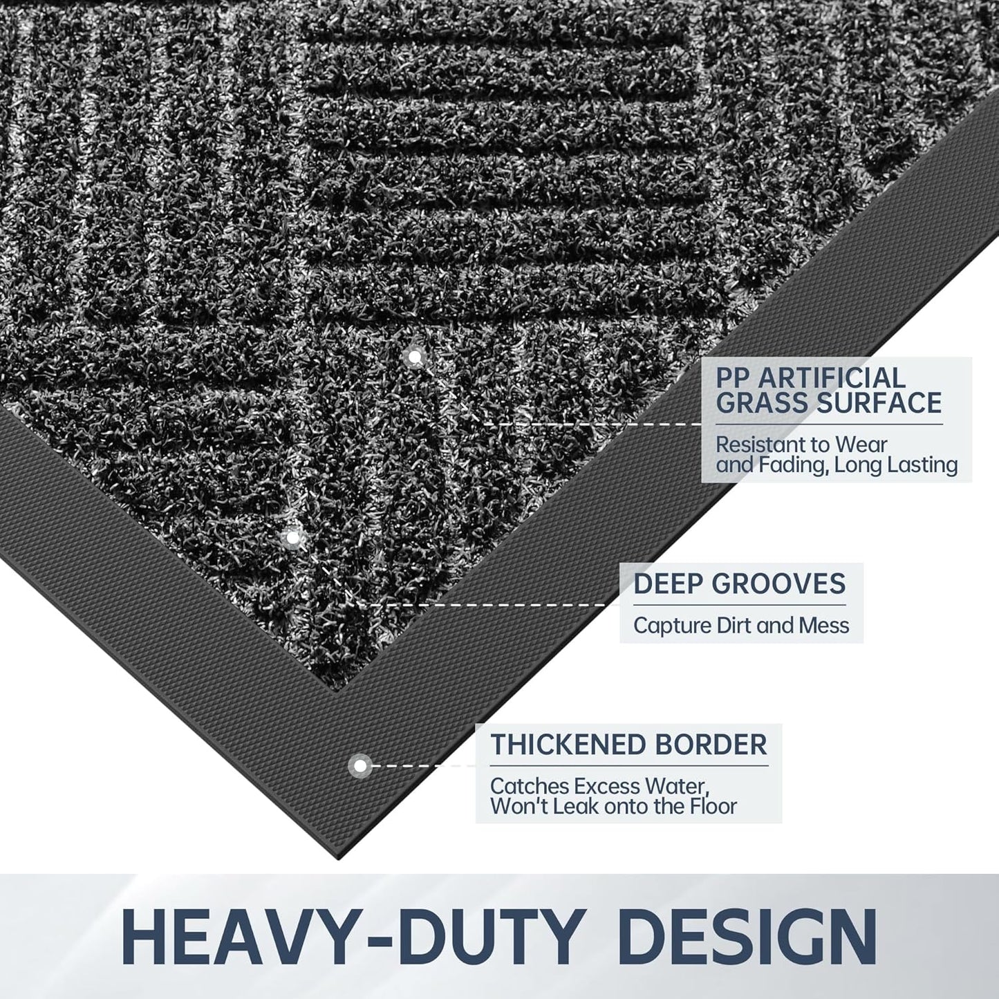 Front Door Mat, 5' x 3' Heavy Duty Indoor Outdoor Doormat, Non-Slip Backing Welcome Mats for Entryway, Low Profile, Commercial Door Mats