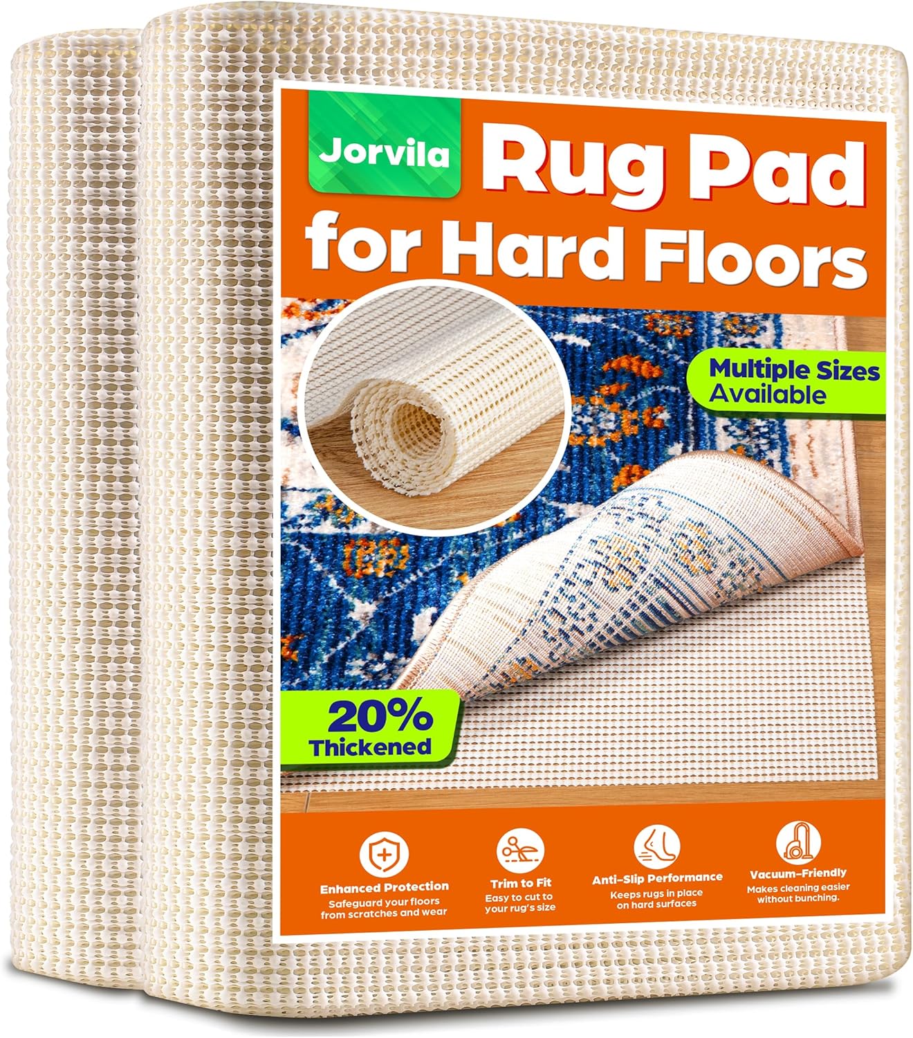 Non-Slip Rug Pad Gripper 2x10 Feet, Anti Skid Mat for Kitchen Hallway Runner Rug, Keep Rugs in Position and Safe, Thick Cushioned Carpet Pad for Hardwood Floors Protection