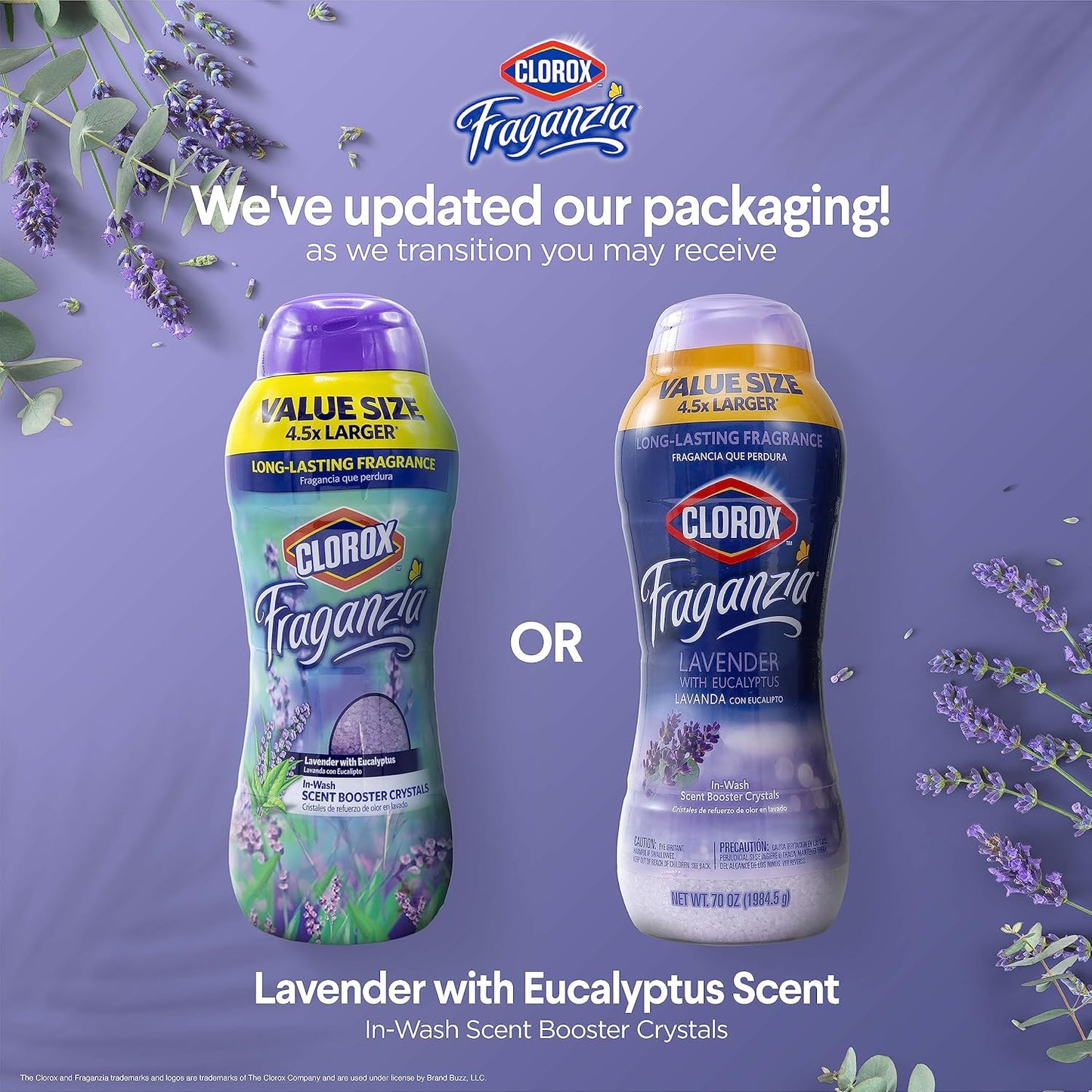 Clorox Fraganzia Laundry Scent Booster Crystals in Lavender with Eucalyptus Scent - Scented In-Wash Freshener Beads for Fresh, Clean, Great Smelling Clothes and Linens, 70 Oz - 6 Pack