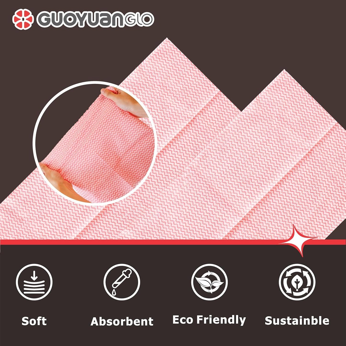 Disposable Dish Cloths Disposable Cleaning Towels Heavy Duty Reusable Cleaning Cloths Dish Rags for Kitchen,11.8 x 21 inches - 50 Counts/Pack,Red