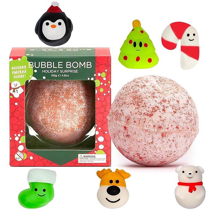 Christmas Bath Bomb for Kids with Surprise Bath Toys Inside (Gift Set) - Stocking Stuffers for Boys and Girls - Holiday Bubble Bath with Cheerful Scent, USA Made by Two Sisters