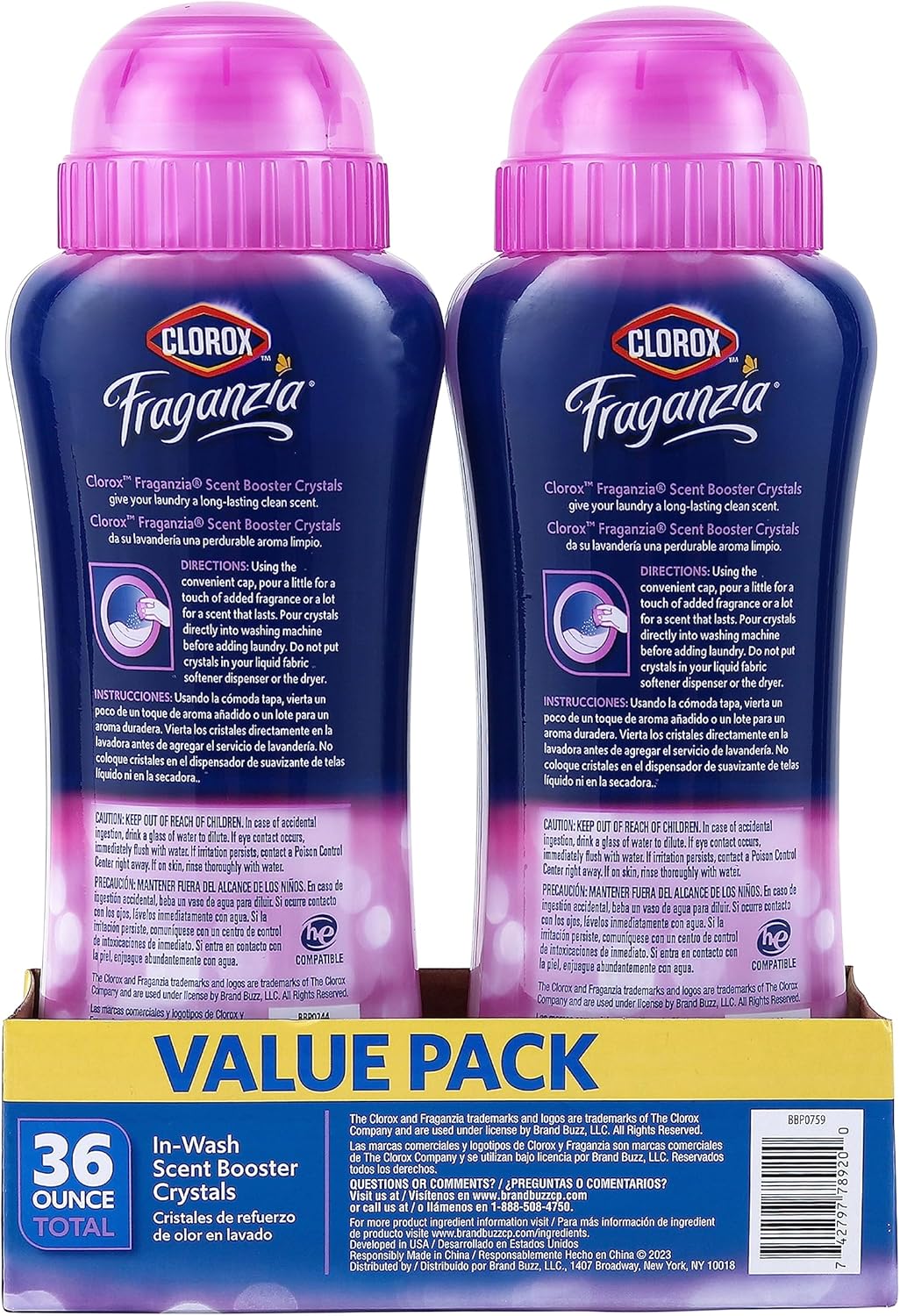 Clorox Fraganzia Laundry Scent Booster Crystals in Spring Scent - Scented In-Wash Freshener Beads for Fresh, Clean, Great Smelling Clothes and Linens, 18 Oz - 2 Pack