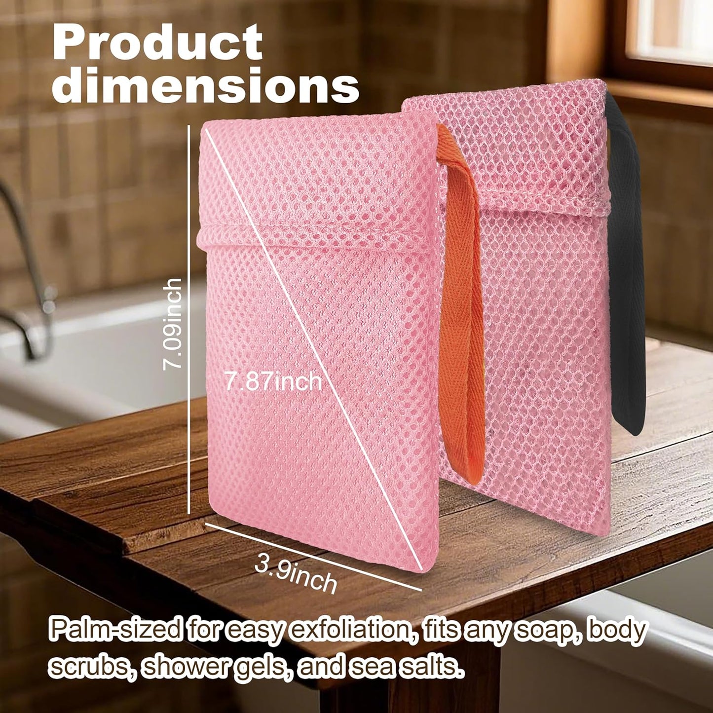 2 Pack Soap Bag Different Roughness Deep and Gentle,Bar Soap Pouch Saver Pocket,Body Scrubber Shower Sponge Loofah,Exfoliating Bath Sponge (Pink)