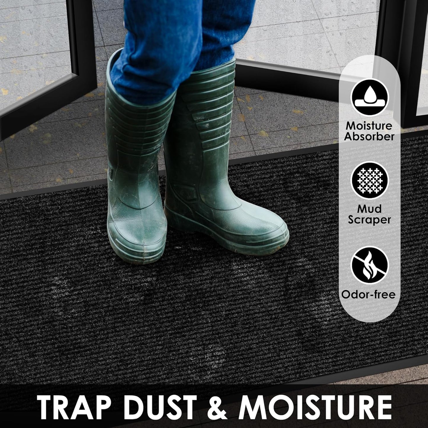 3′ x 26′ Front Door Mat Indoor Outdoor Entrance, Commercial Floor Mat Heavy Duty Dirt Trapper Entryway Doormat, Custom Size Non Slip Rubber Backing Welcome mat, Door Mat for High Traffic Area