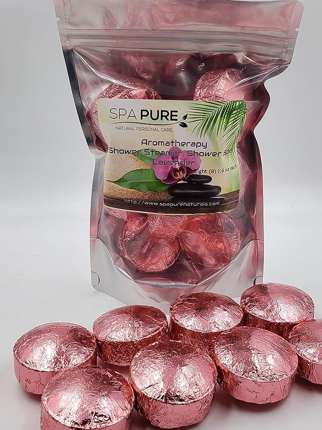 Spa Pure Lavender Aromatherapy Shower Bombs: With 100% Natural/Organic Essential Oils - Transform Your Shower - Transform Your Mood (8 Count) Pack of 1