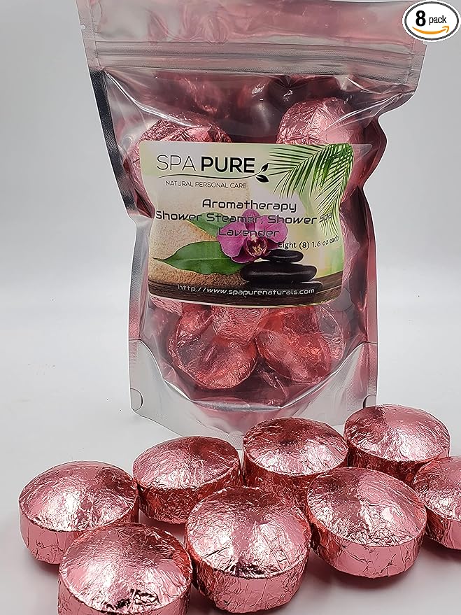 Spa Pure Lavender Aromatherapy Shower Bombs: With 100% Natural/Organic Essential Oils - Transform Your Shower - Transform Your Mood (8 Count) Pack of 1