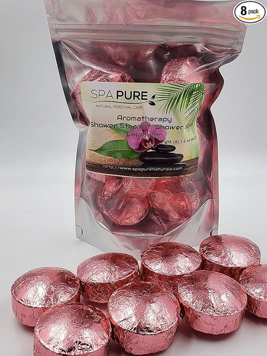 Spa Pure Lavender Aromatherapy Shower Bombs: With 100% Natural/Organic Essential Oils - Transform Your Shower - Transform Your Mood (8 Count) Pack of 1