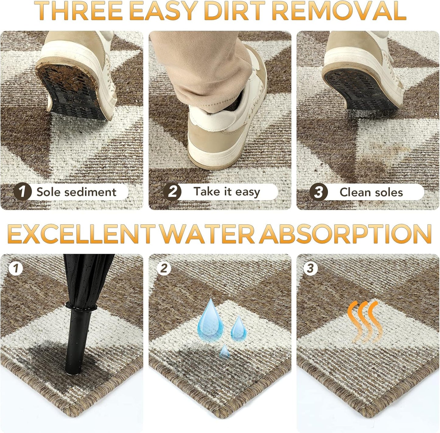 hicorfe Indoor Doormat,24"x35" Front Back Door Mat Rubber Backing Non Slip Door Mats,Low-Profile Absorbent Resist Dirt Entryway Doormat Inside Floor Mats for Entrance