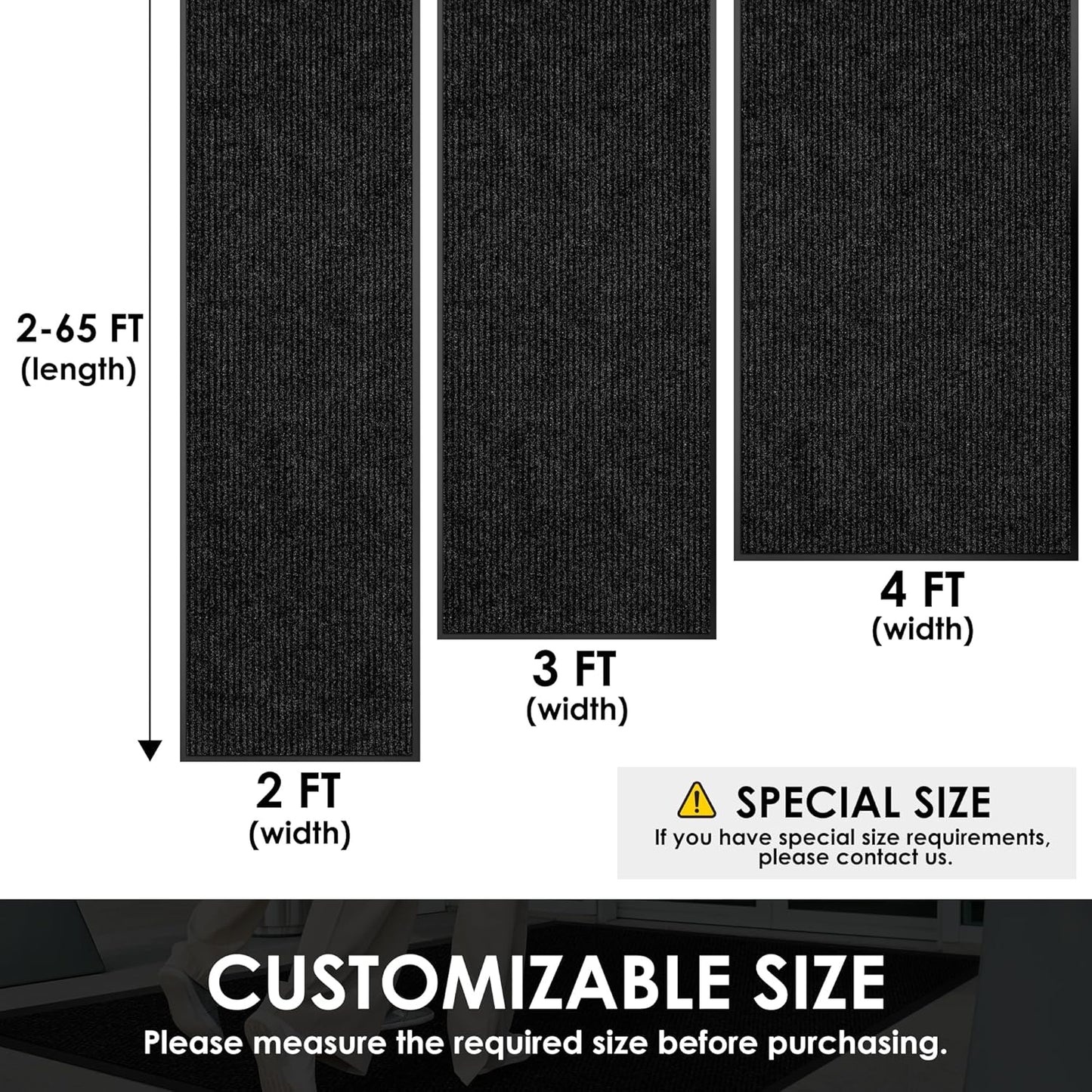 3′ x 30′ Front Door Mat Indoor Outdoor Entrance, Commercial Floor Mat Heavy Duty Dirt Trapper Entryway Doormat, Custom Size Non Slip Rubber Backing Welcome mat, Door Mat for High Traffic Area