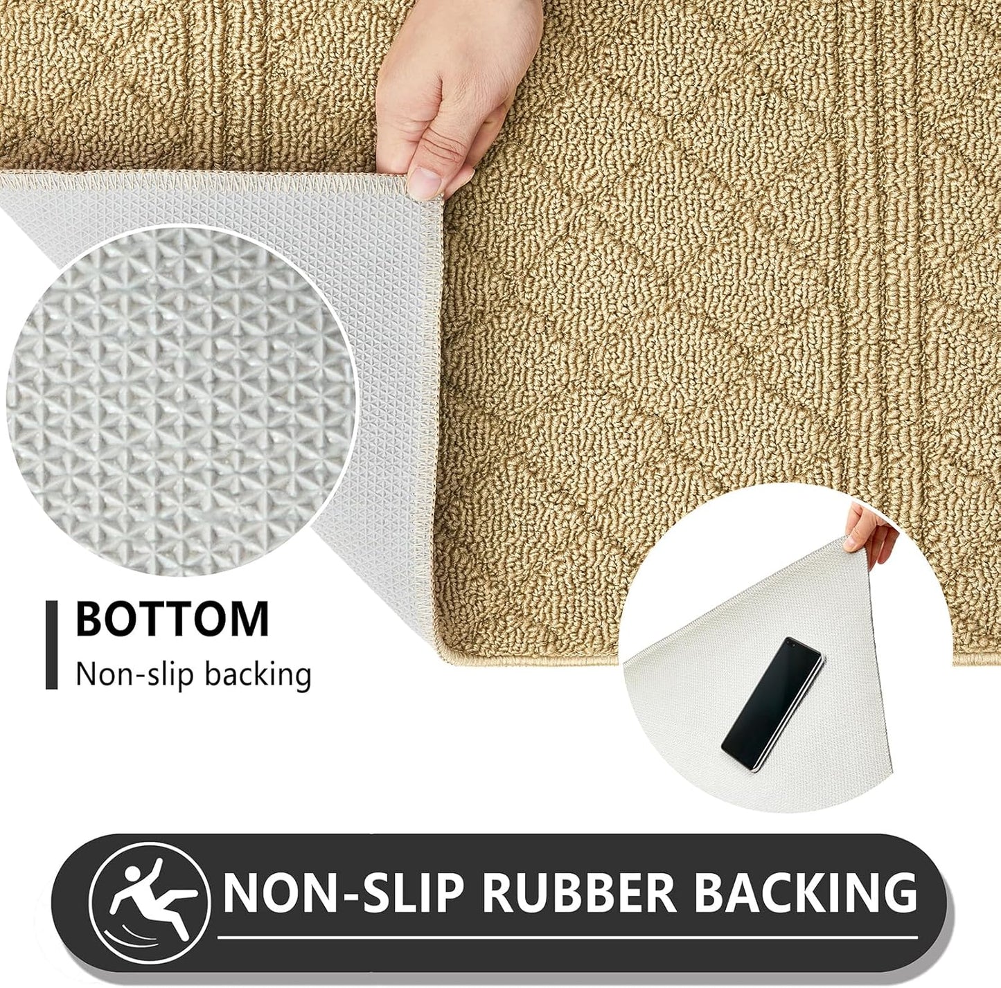 REFETONE Indoor Doormat, Front Back Door Mat 36"x59" Absorbent Rubber Backing Non Slip Door Mats, Low-Profile Resist Dirt Entrance Rugs, Machine Washable Door Rug Inside Floor Mat for Entryway, Beige