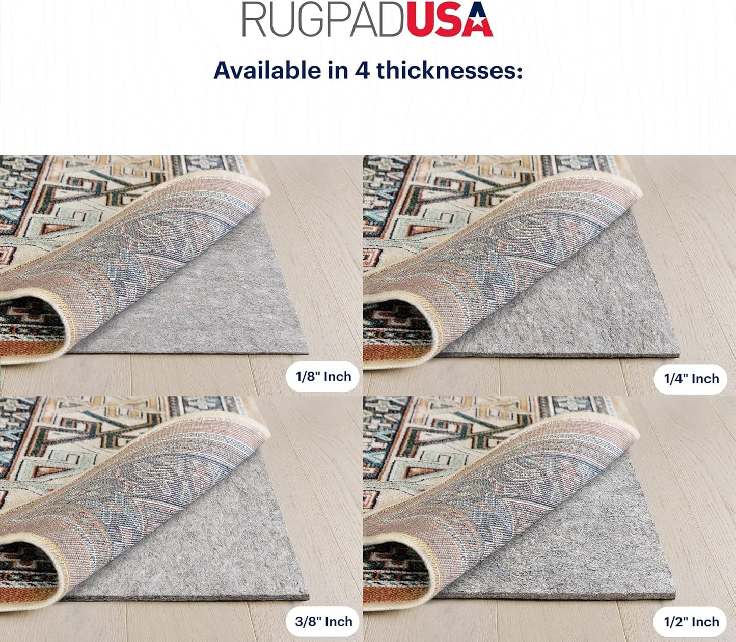 RUGPADUSA - Dual Surface - 6'x9' - 3/8" Thick - Felt + Rubber - Enhanced Non-Slip Rug Pad - Adds Comfort and Protection - for Hard Surface Floors