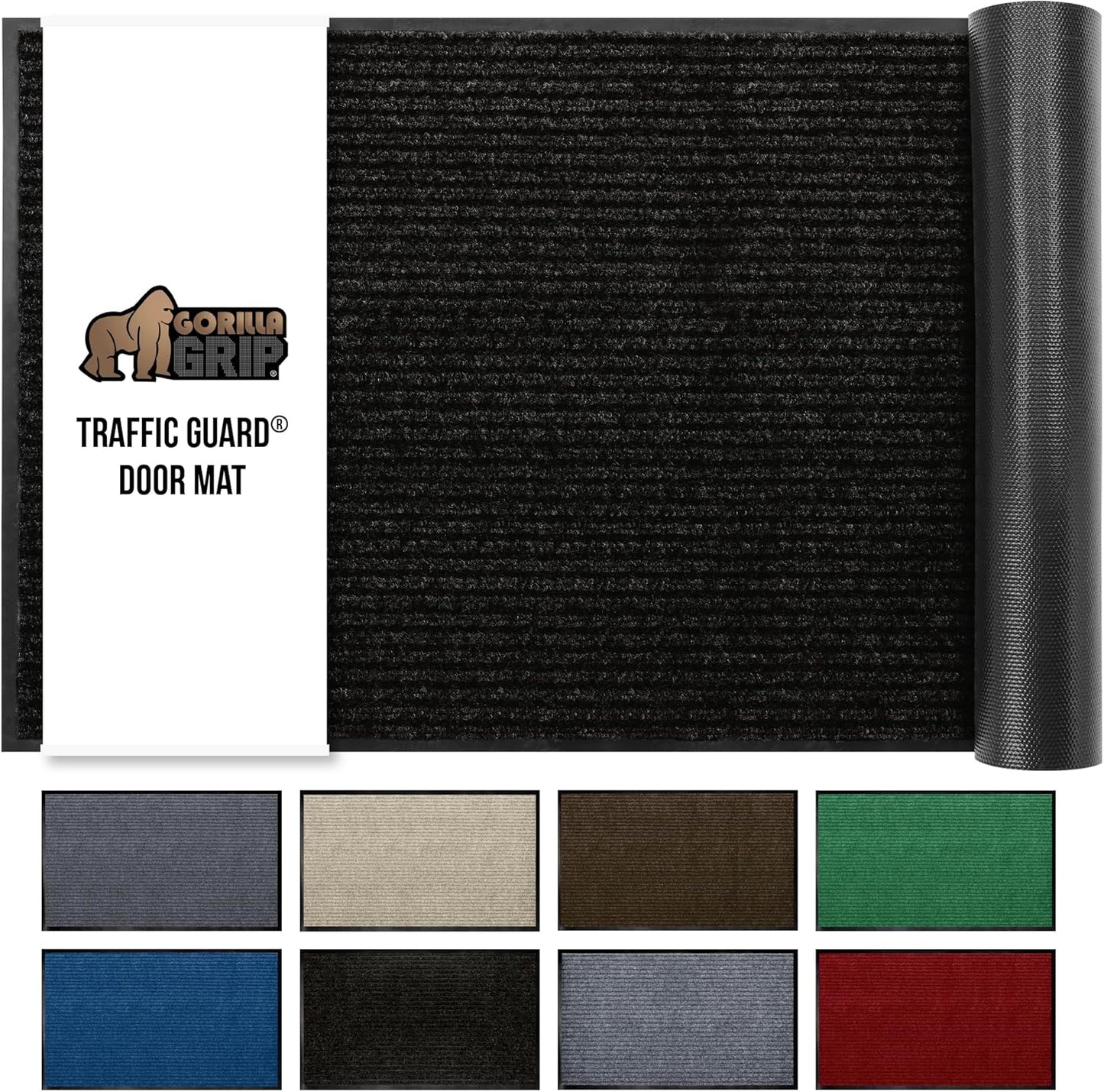 GORILLA GRIP Traffic Guard Door Mat, 60x36, Heavy Duty Welcome Mats, Commercial Office Space Doormat, Waterproof, Fade Resistant, Strong Rubber Backing, Low Profile, Shoe and Boot Scraper, Jet Black
